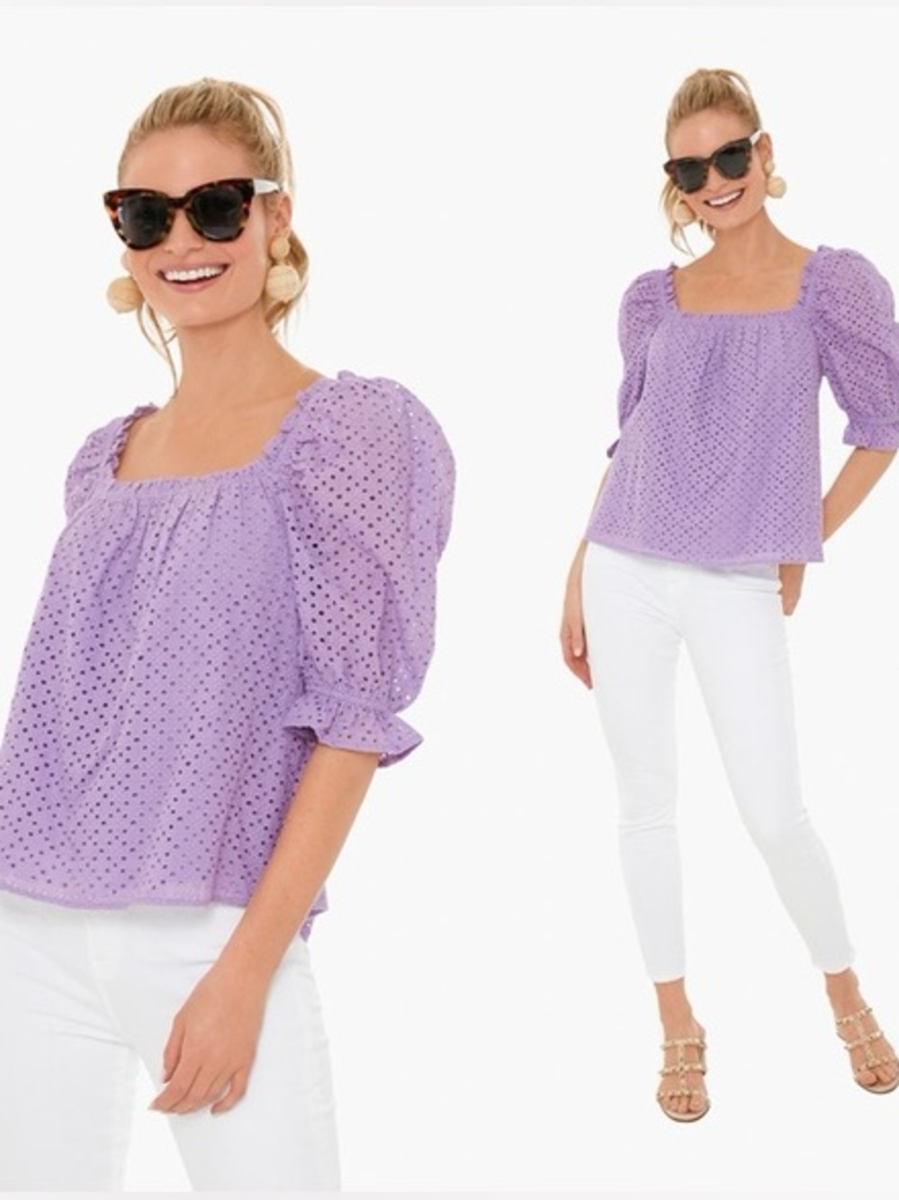 Tuckernuck Eyelet Blouse in Lavender XS
